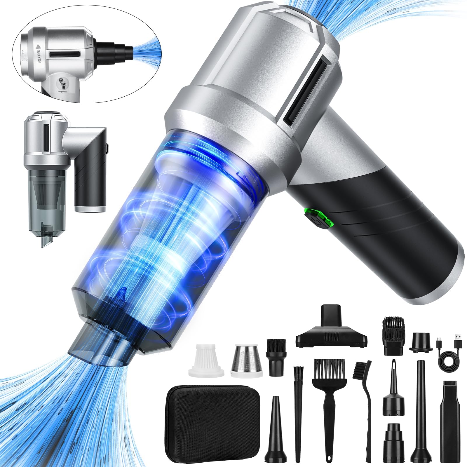 CHUMPOSH Arify Pro Car Vacuum Portable Cordless with 18000PA Super Suction, 4 in 1 Portable Air Blower/Car Vacuum 90Foldable Han